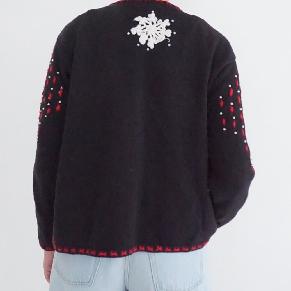 Vintage Designers Originals Studio Snowflake Ornament Patchwork Knit Cardigan M - Picture 2 of 10
